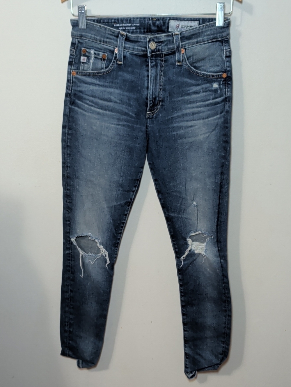 AG Adriano Goldschmeid Farrah Skinny Ankle Jeans Destroyed Knees Women's Size 26